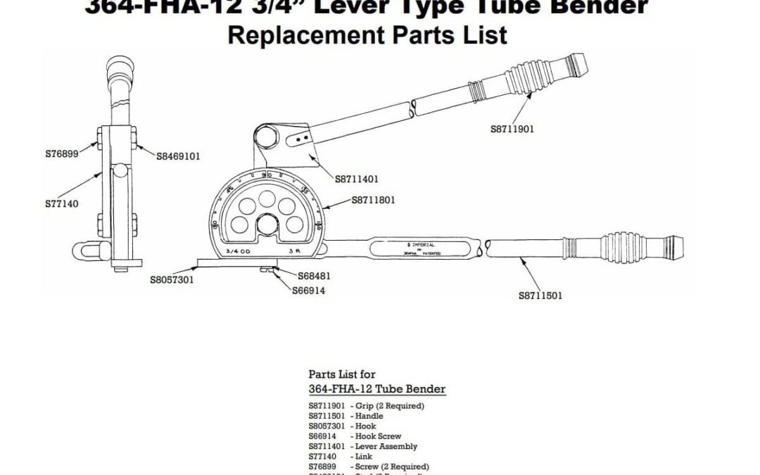 364-FHA-12 3/4” Lever Type Tube Bender Replacement Parts